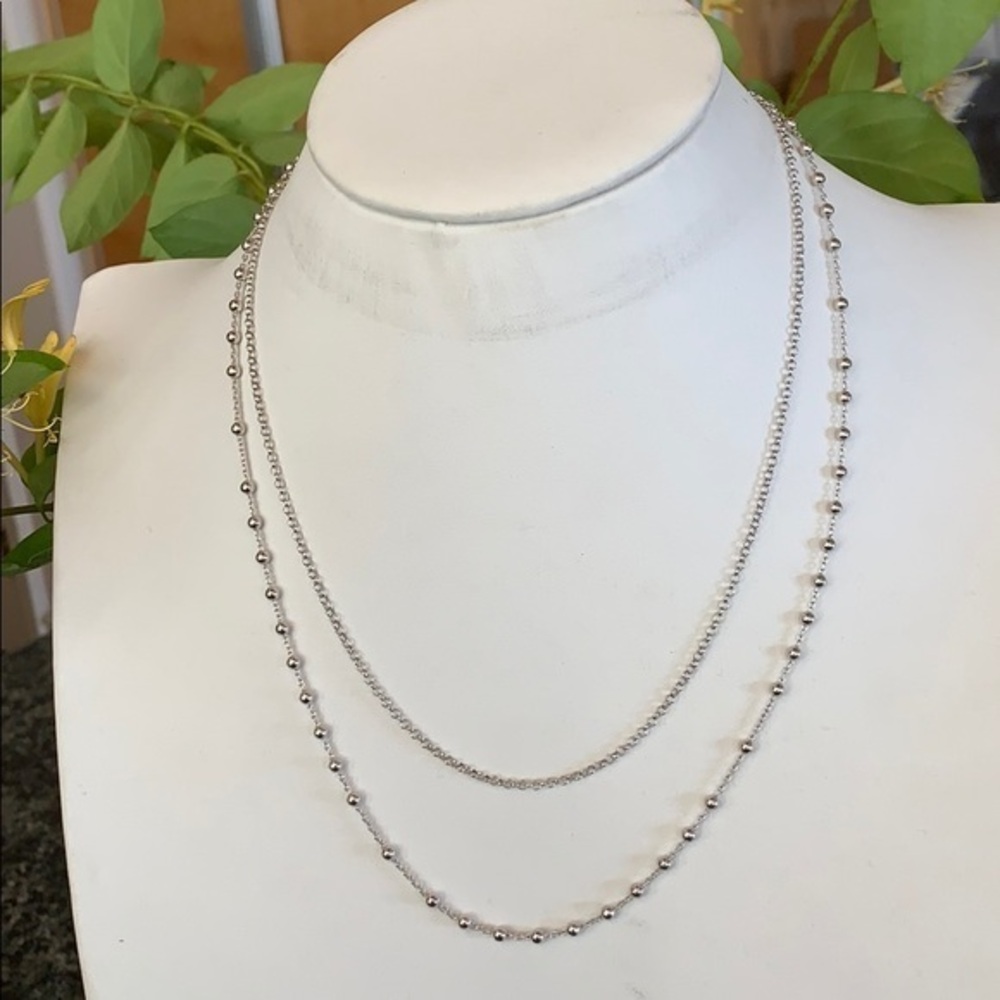 New Silver plated 2 layer Chain Necklace 16” 18”